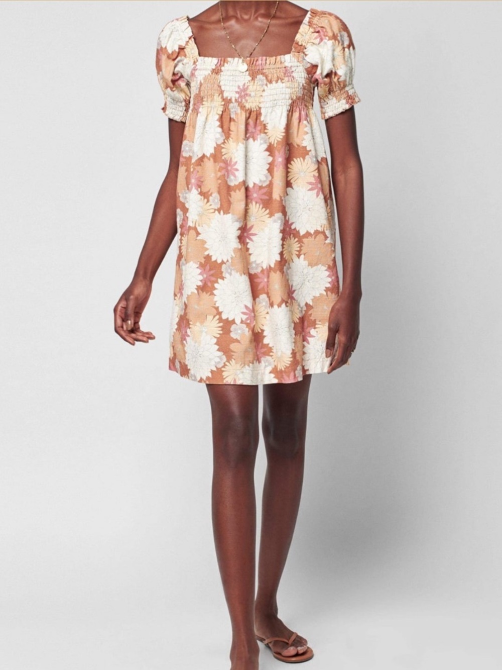 Faherty Ramona Pink Floral Mini Dress Puffer Sleeves Size S